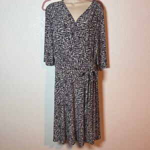 Lauren Ralph Lauren Black & White True Wrap Dress Size 16 W Career Wear